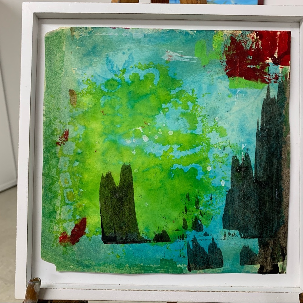 Framed Original acrylic abstract  painting on 8” x 10” card stock